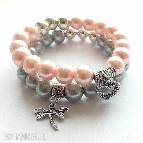Bransoleta grey pearls&dragonfly