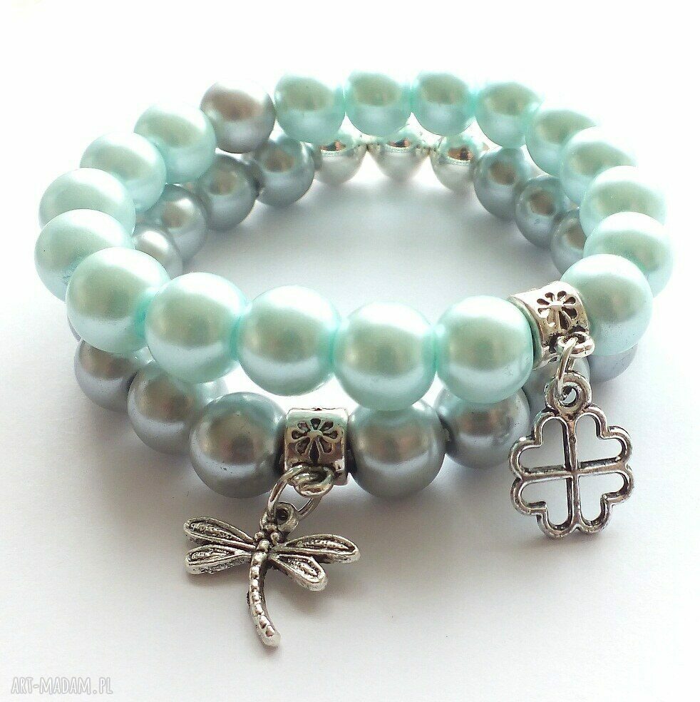 Bransoleta grey pearls&dragonfly