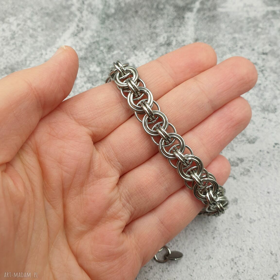 Męska bransoleta chainmaille z onyksu i stali szlachetnej - regulowana