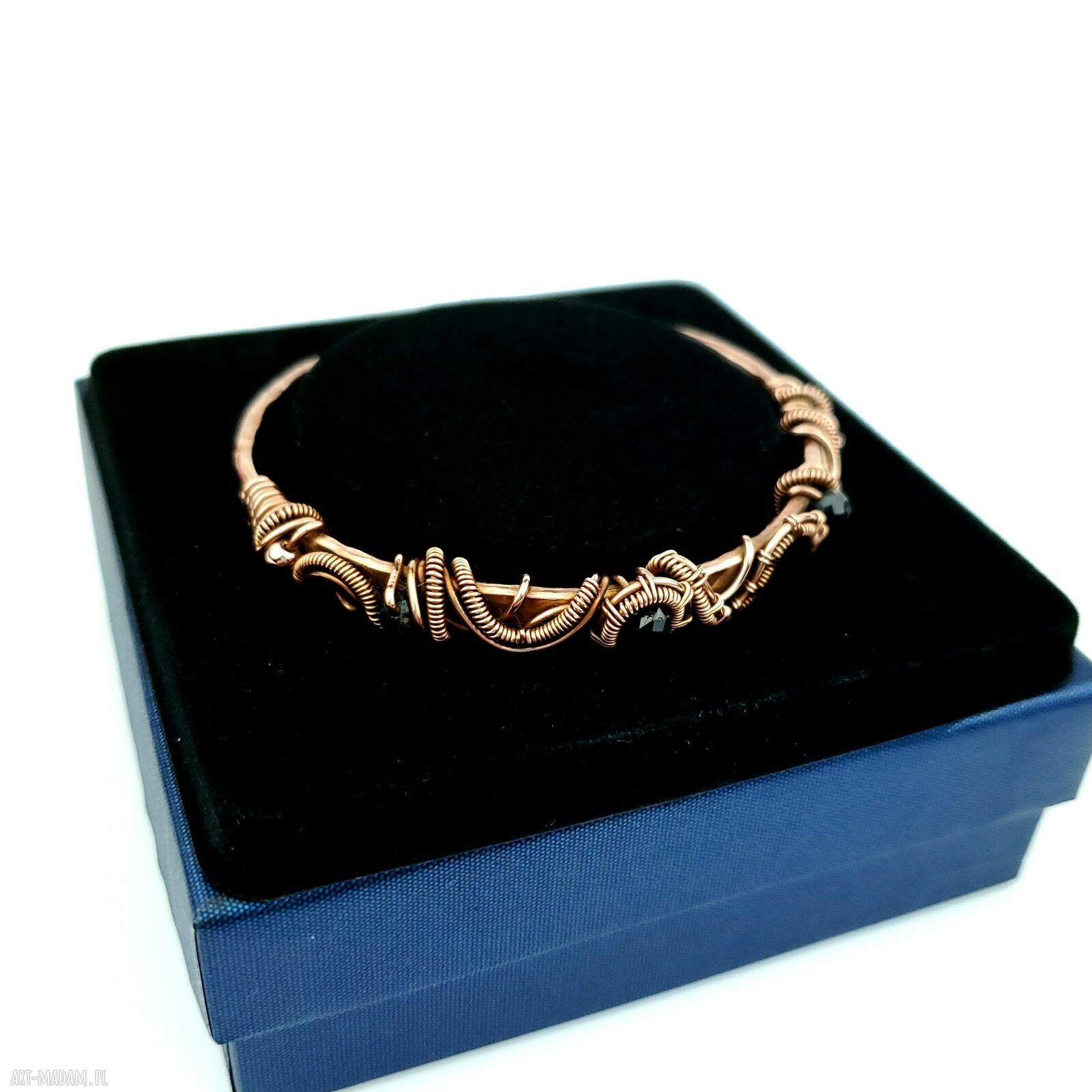 Bransoleta mankietowa z turmalinem i hematytem - miedziany cuff
