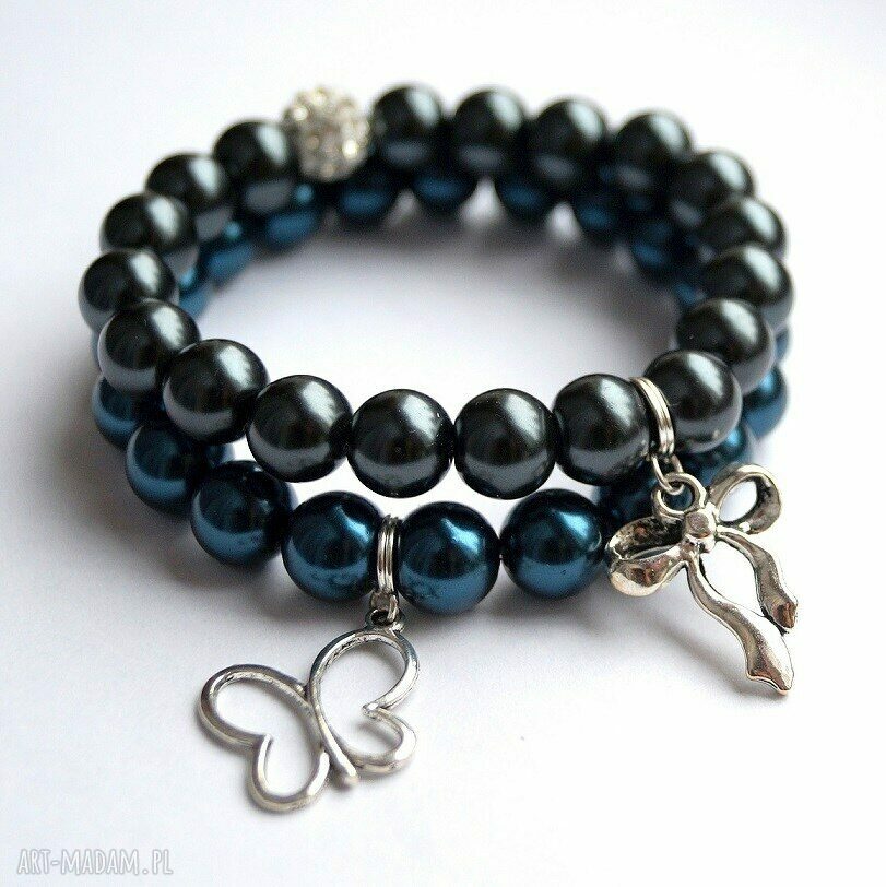 Bransoleta navy pearls&butterfly