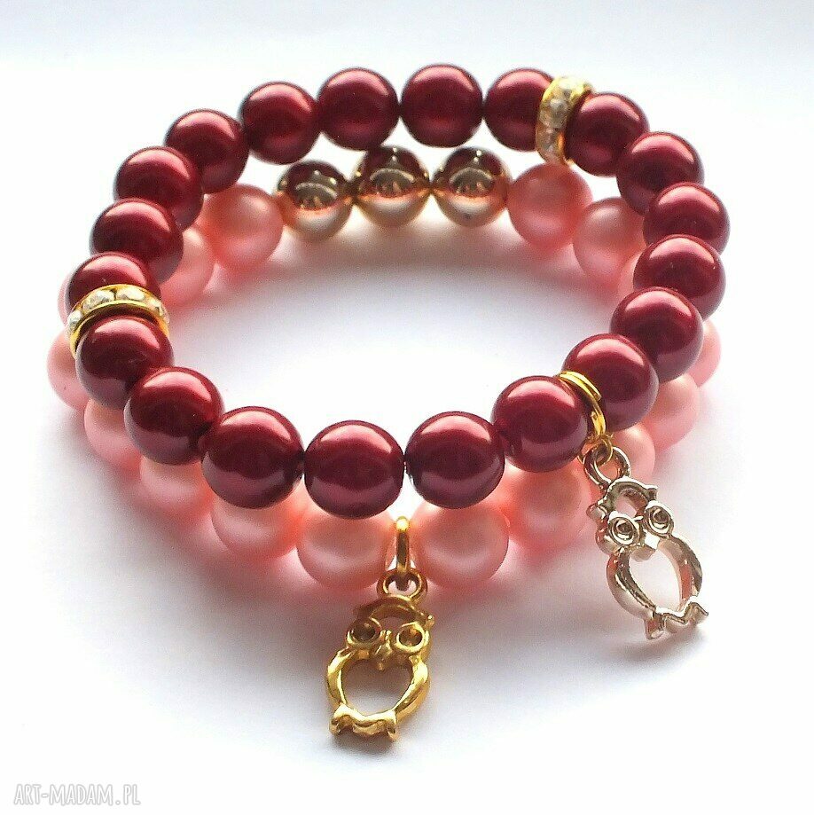 Bransoleta peach&gold owl