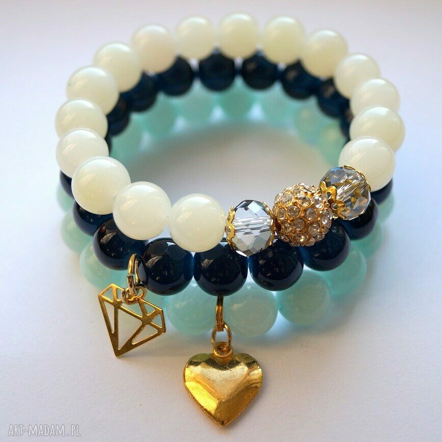 Bransoleta real gold diamond&navy stones