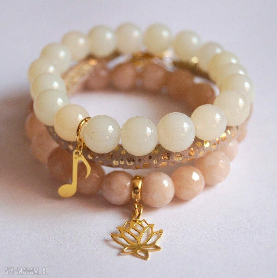 Bransoleta real gold note&cream stones
