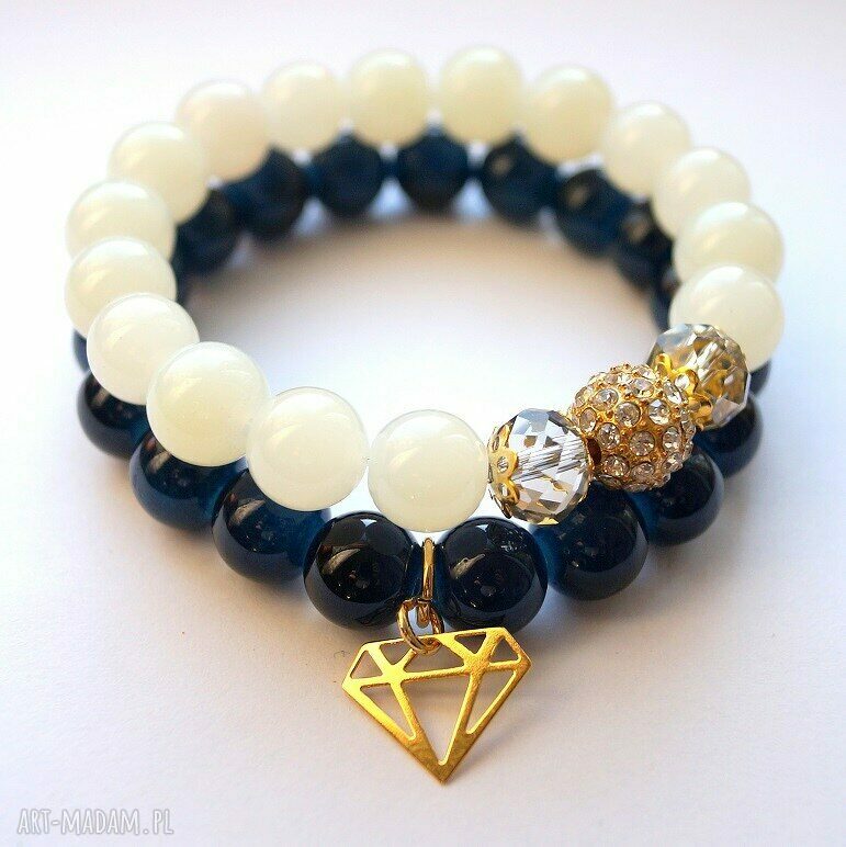 Bransoleta real gold diamond&navy stones