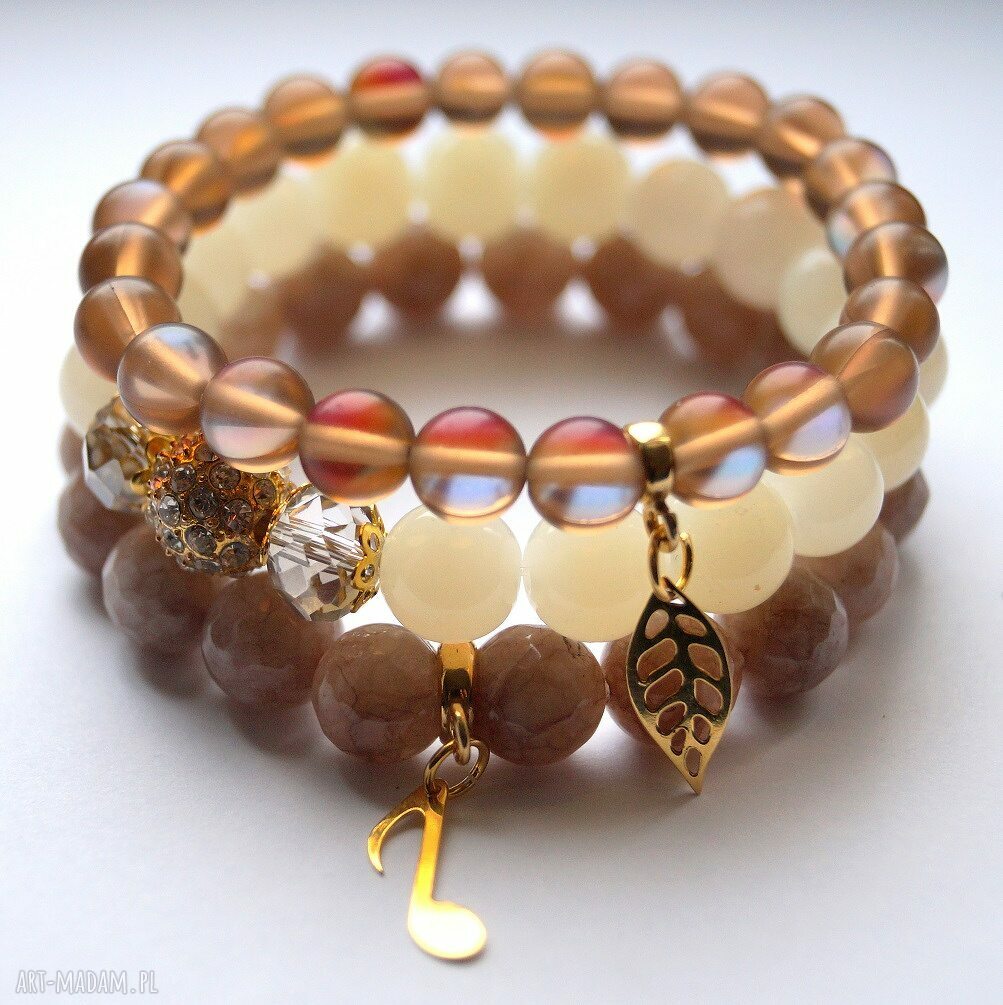 Bransoleta Real Gold Note - Caramel Jade
