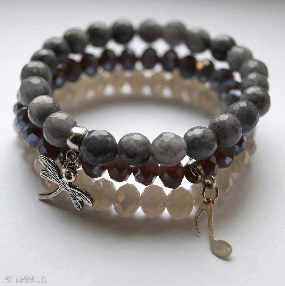Bransoleta real silver note&graphite beads