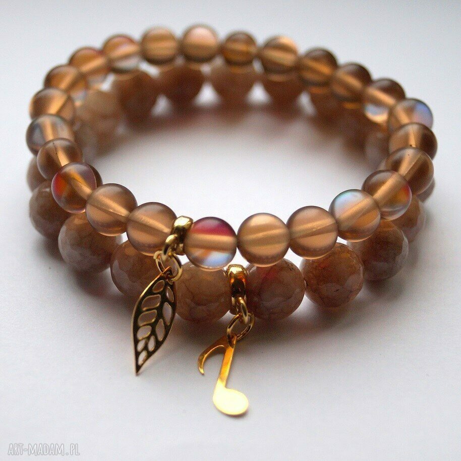 Bransoleta Real Gold Note - Caramel Jade