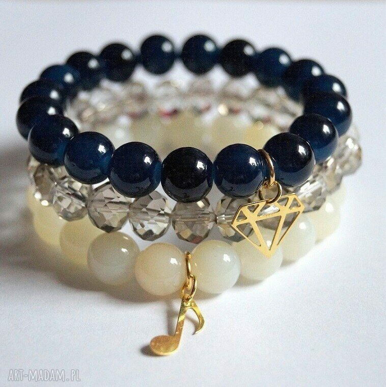 Bransoleta real gold note&cream stones