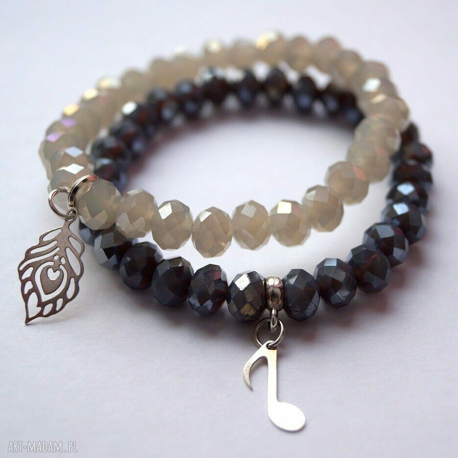Bransoleta real silver note&graphite beads