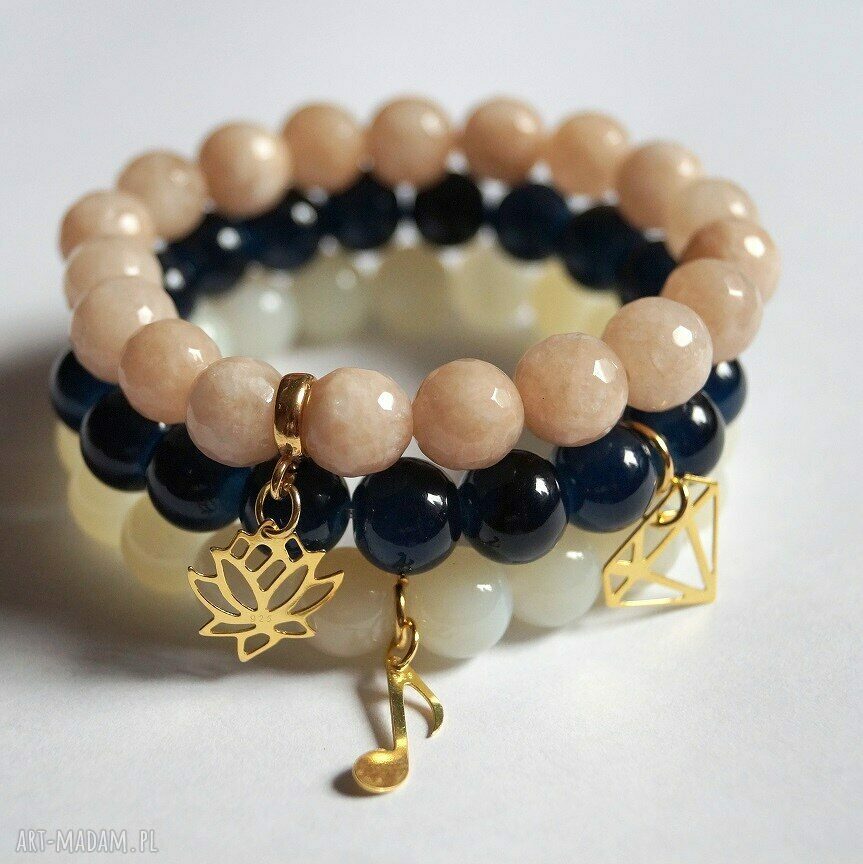 Bransoleta real gold diamond&navy stones