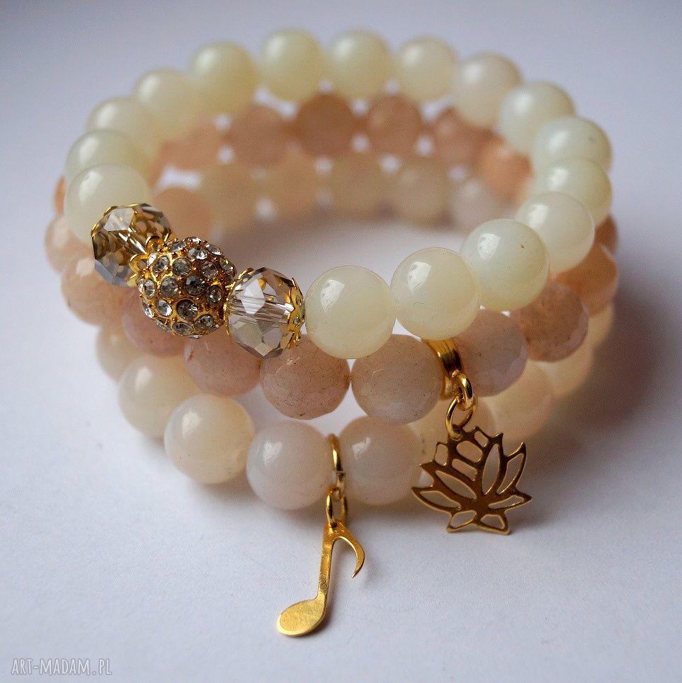 Bransoleta real gold note&cream stones