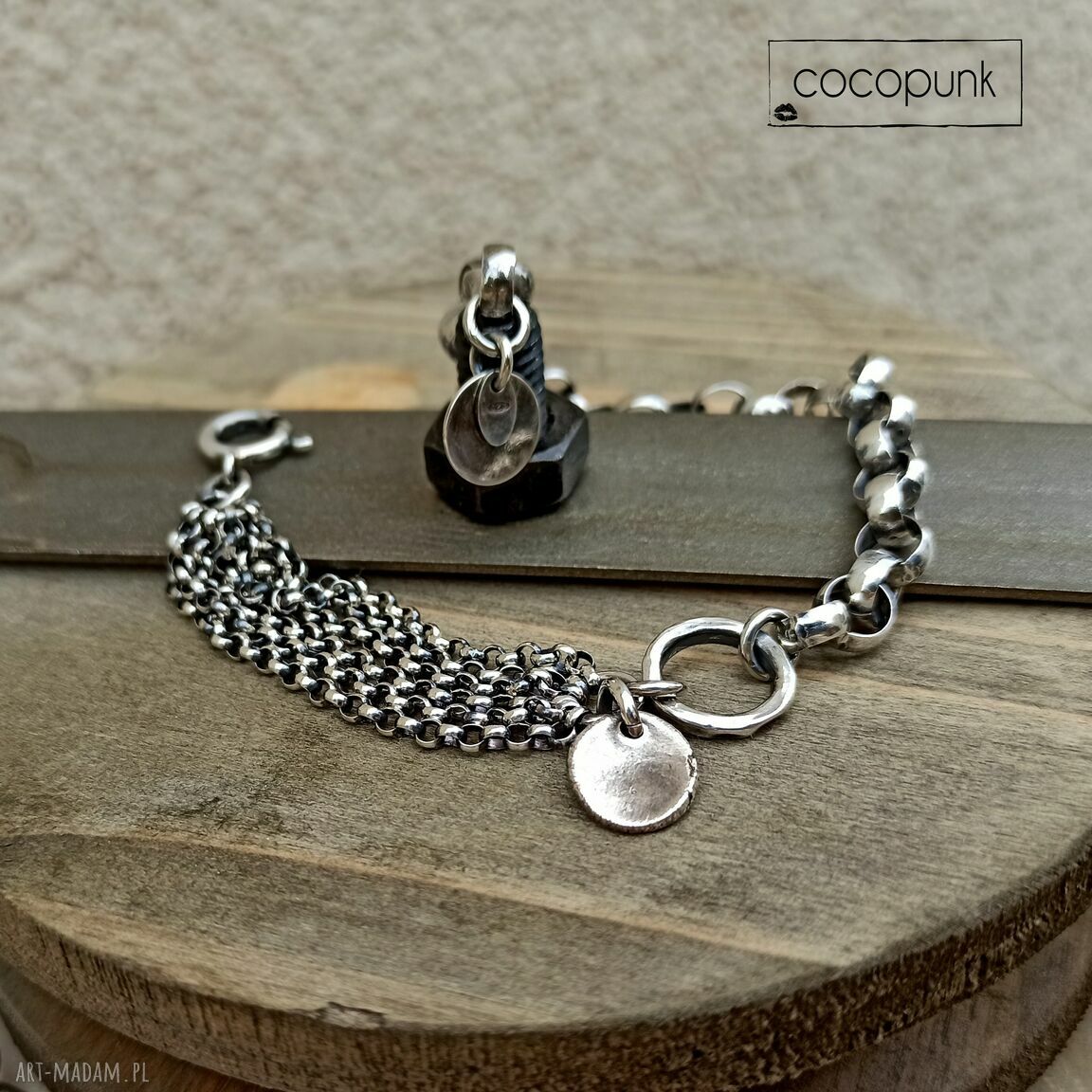 bransoletki: Bransoleta srebro 925 masywna, łańcuchowa, nowoczesna. ręczne wykonanie