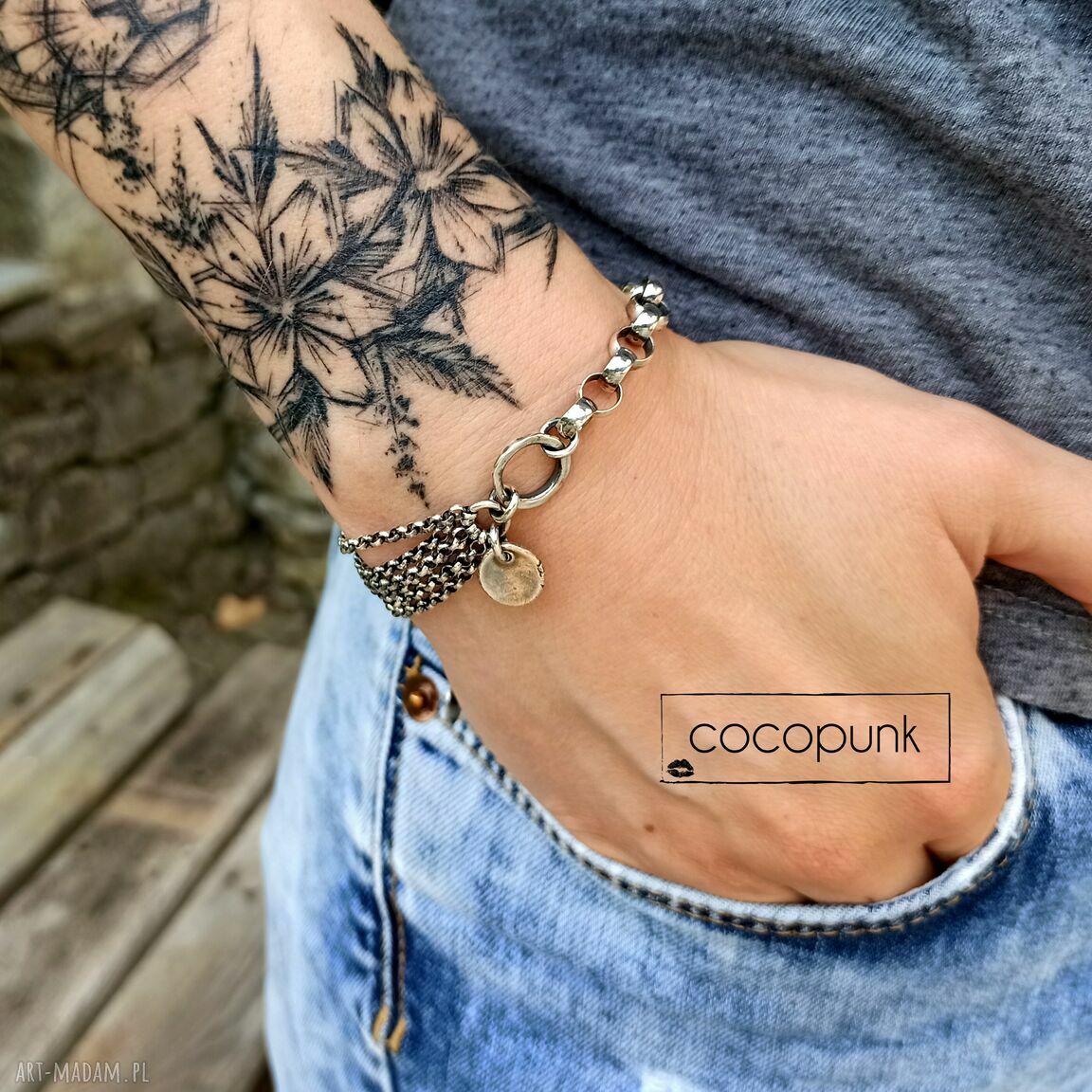bransoletki: Bransoleta srebro 925 masywna, łańcuchowa, nowoczesna. ręczne wykonanie