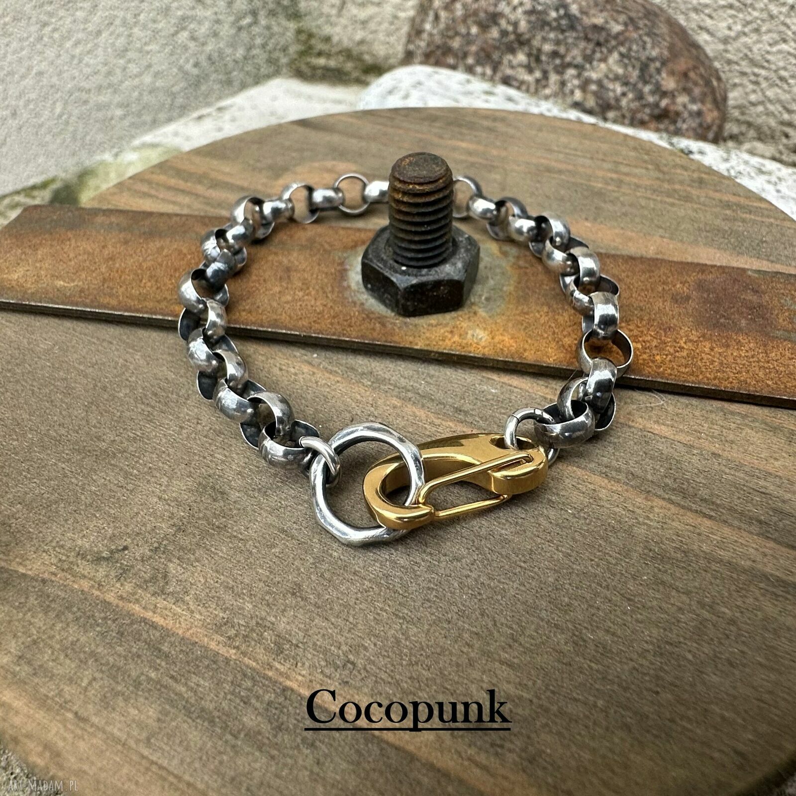 Cocopunk bransoletka srebrna z łańcuchem elegancka damska biżuteria