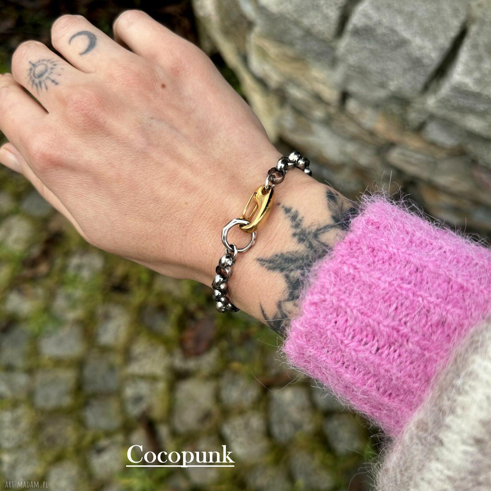 Cocopunk bransoletka srebrna z łańcuchem elegancka damska biżuteria