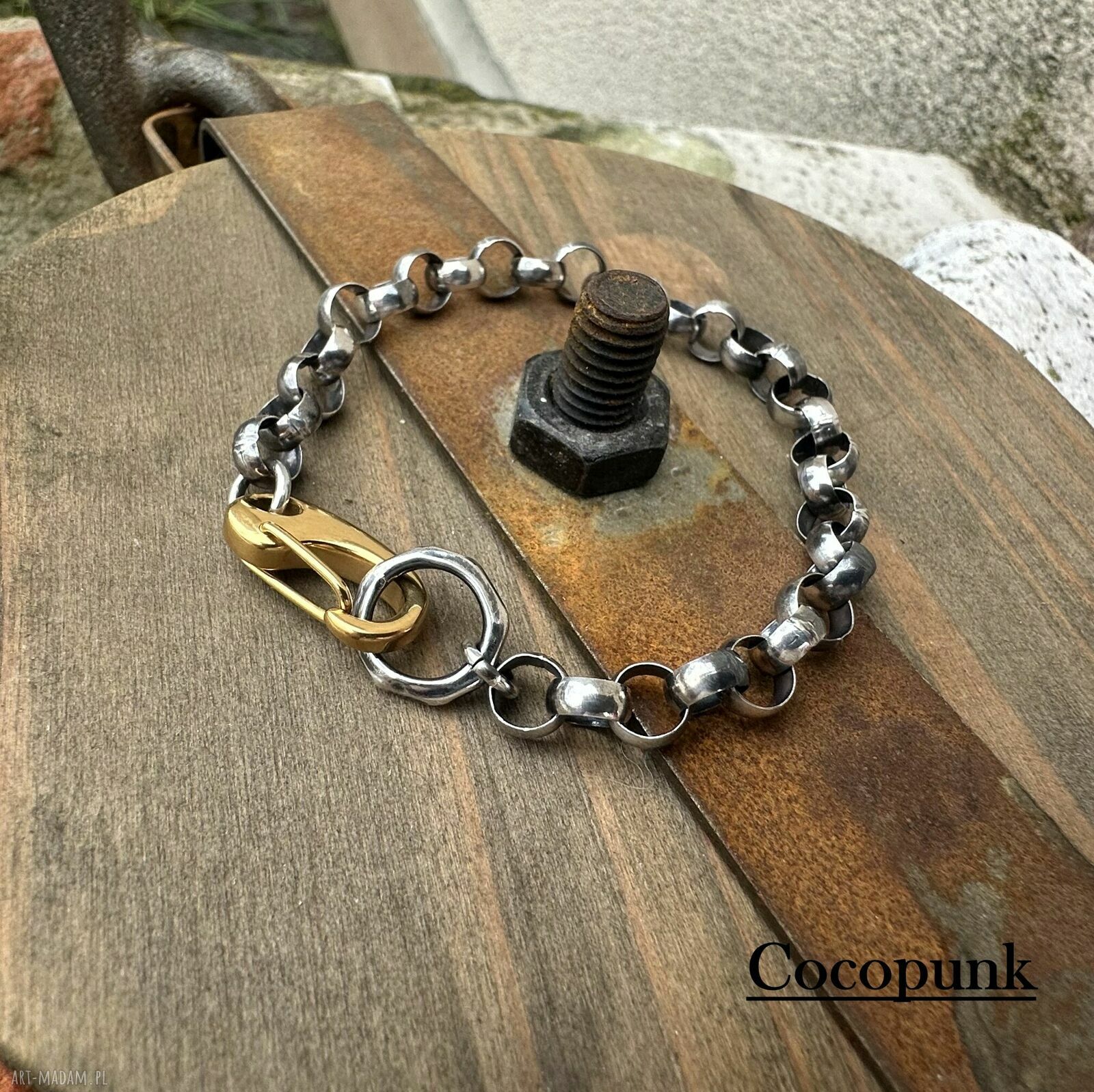 Cocopunk bransoletka srebrna z łańcuchem elegancka damska biżuteria