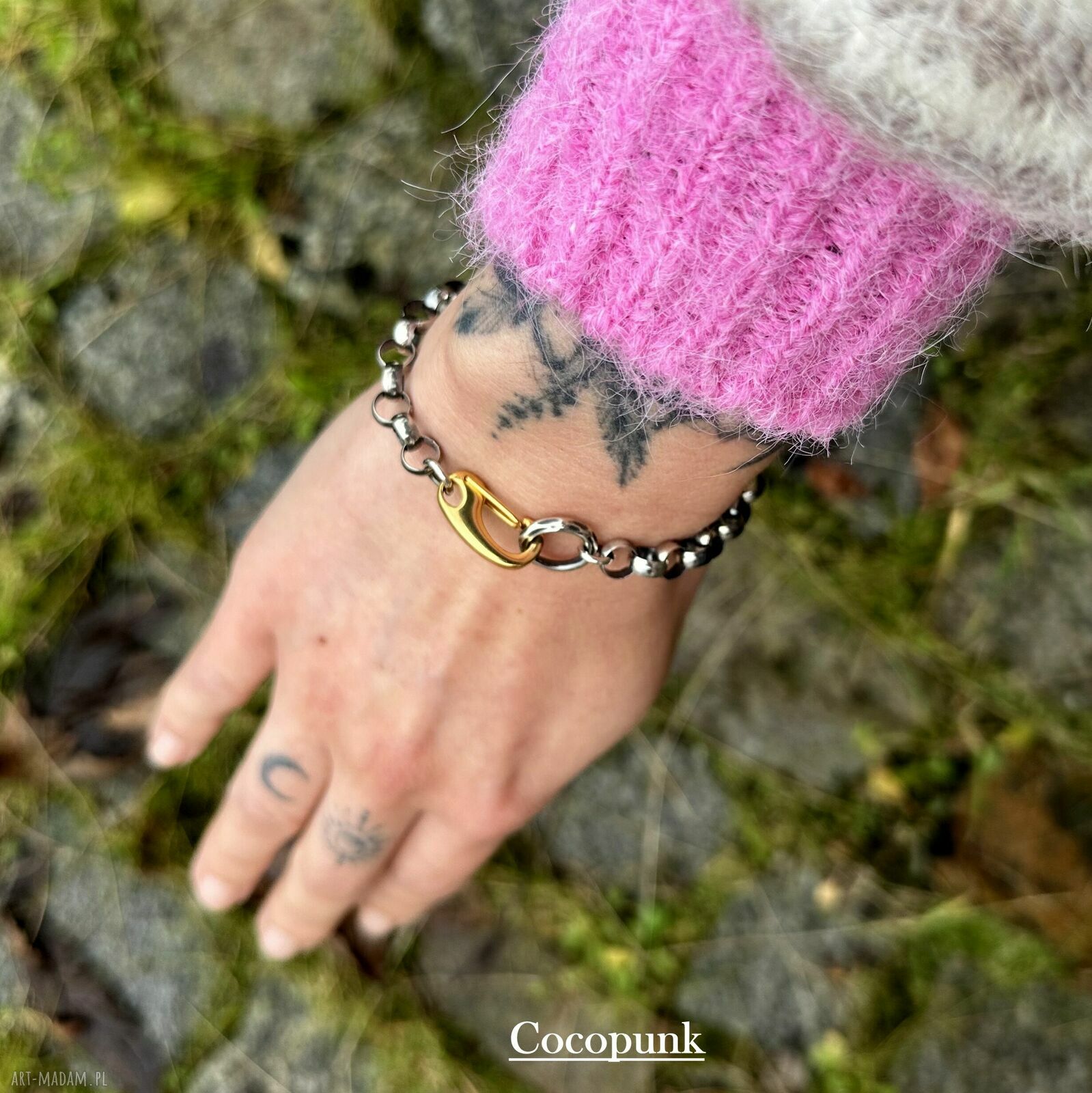Cocopunk bransoletka srebrna z łańcuchem elegancka damska biżuteria