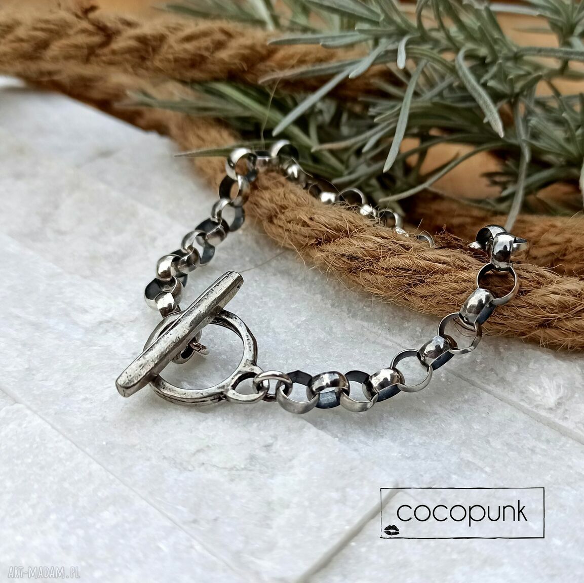 bransoletki: Bransoleta srebro łańcuchowa z zapięciem toggle. hand made