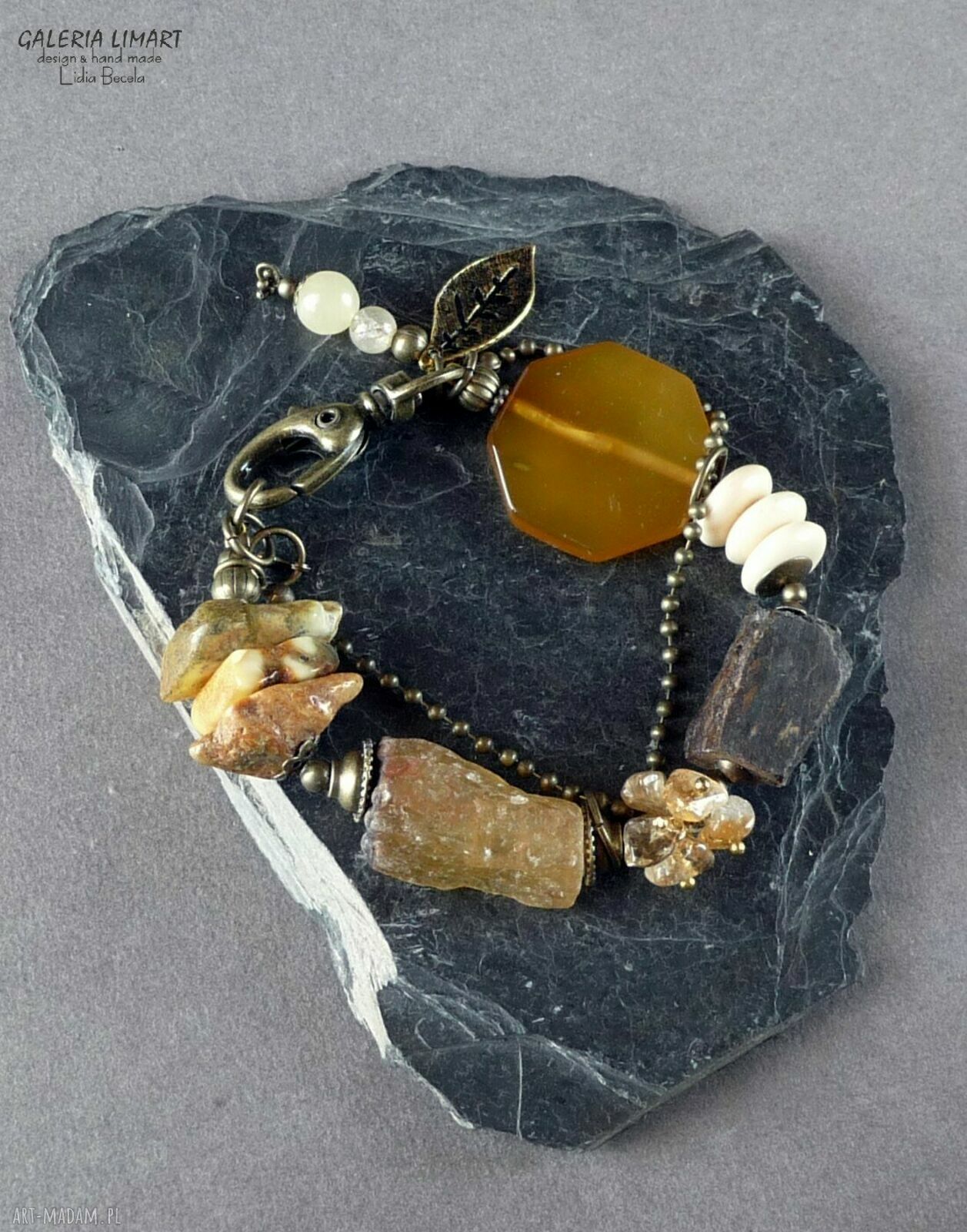 Bransoletka unikat z mixu minerałów w stylu boho vintage