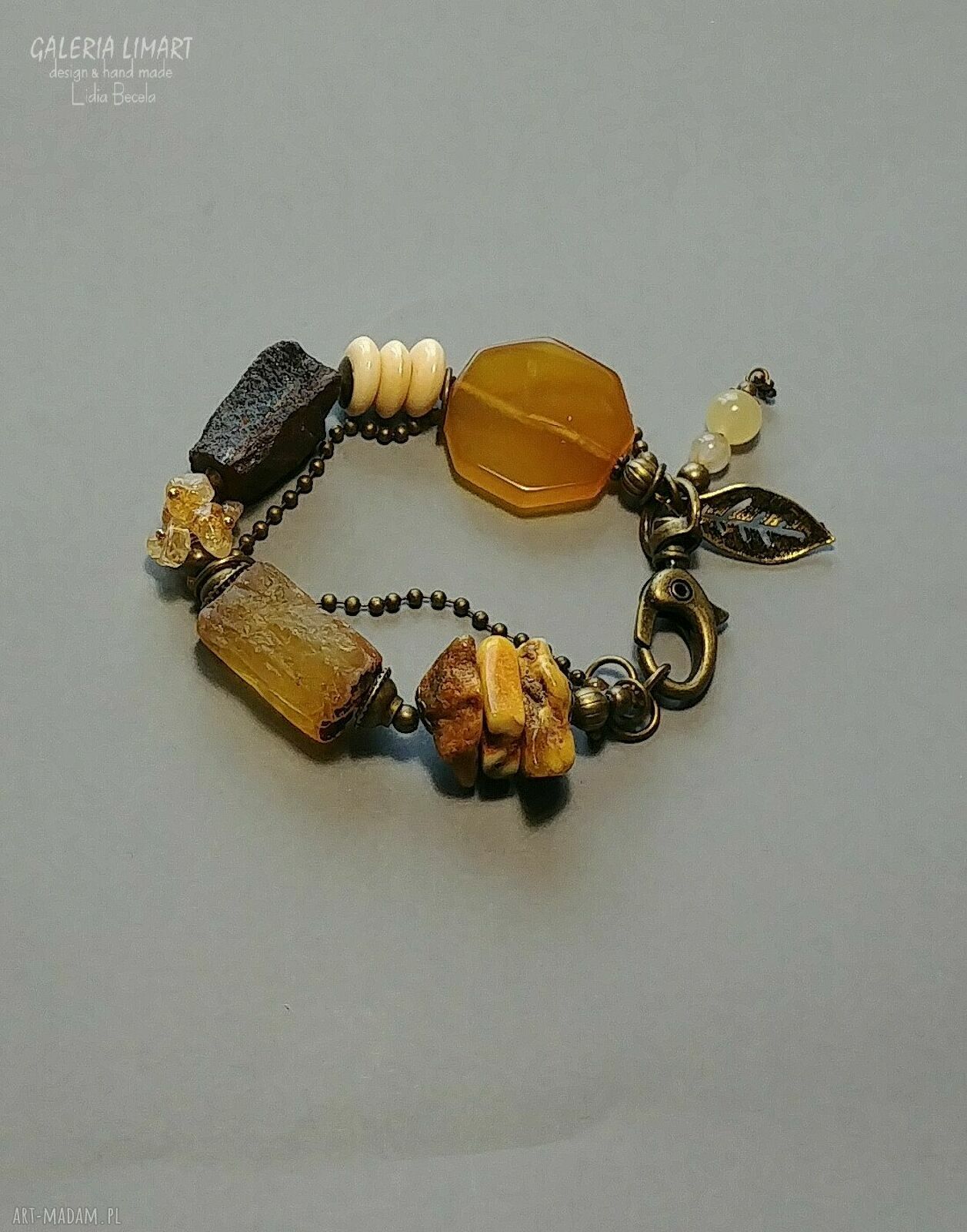 Bransoletka unikat z mixu minerałów w stylu boho vintage