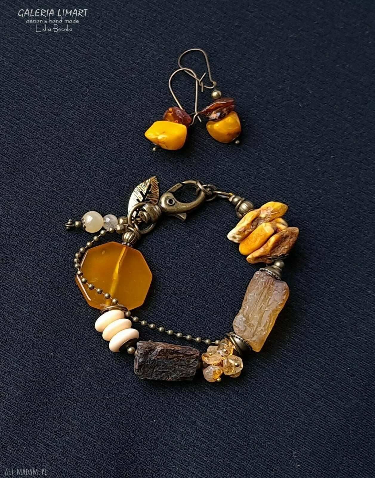 Bransoletka unikat z mixu minerałów w stylu boho vintage