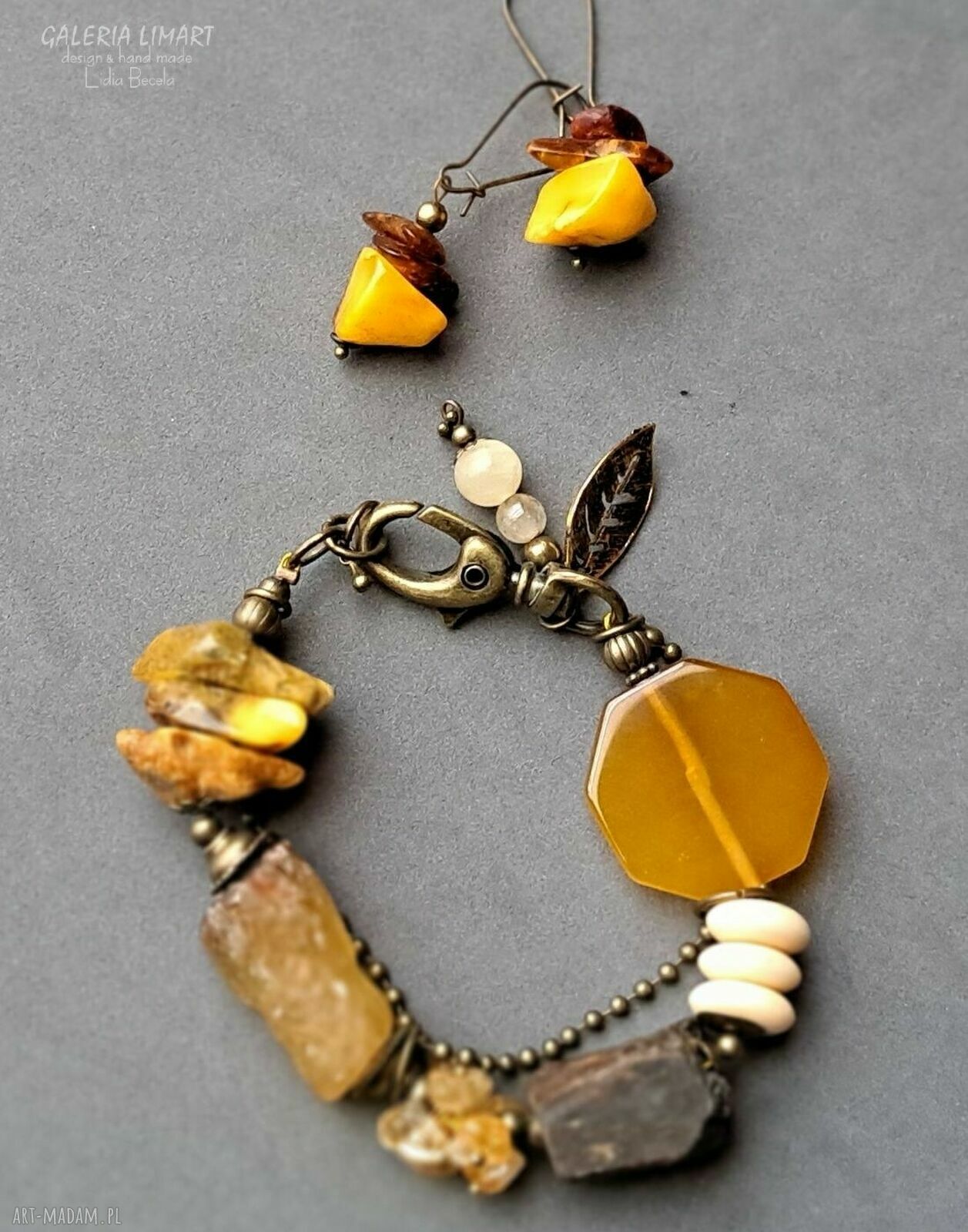 Bransoletka unikat z mixu minerałów w stylu boho vintage