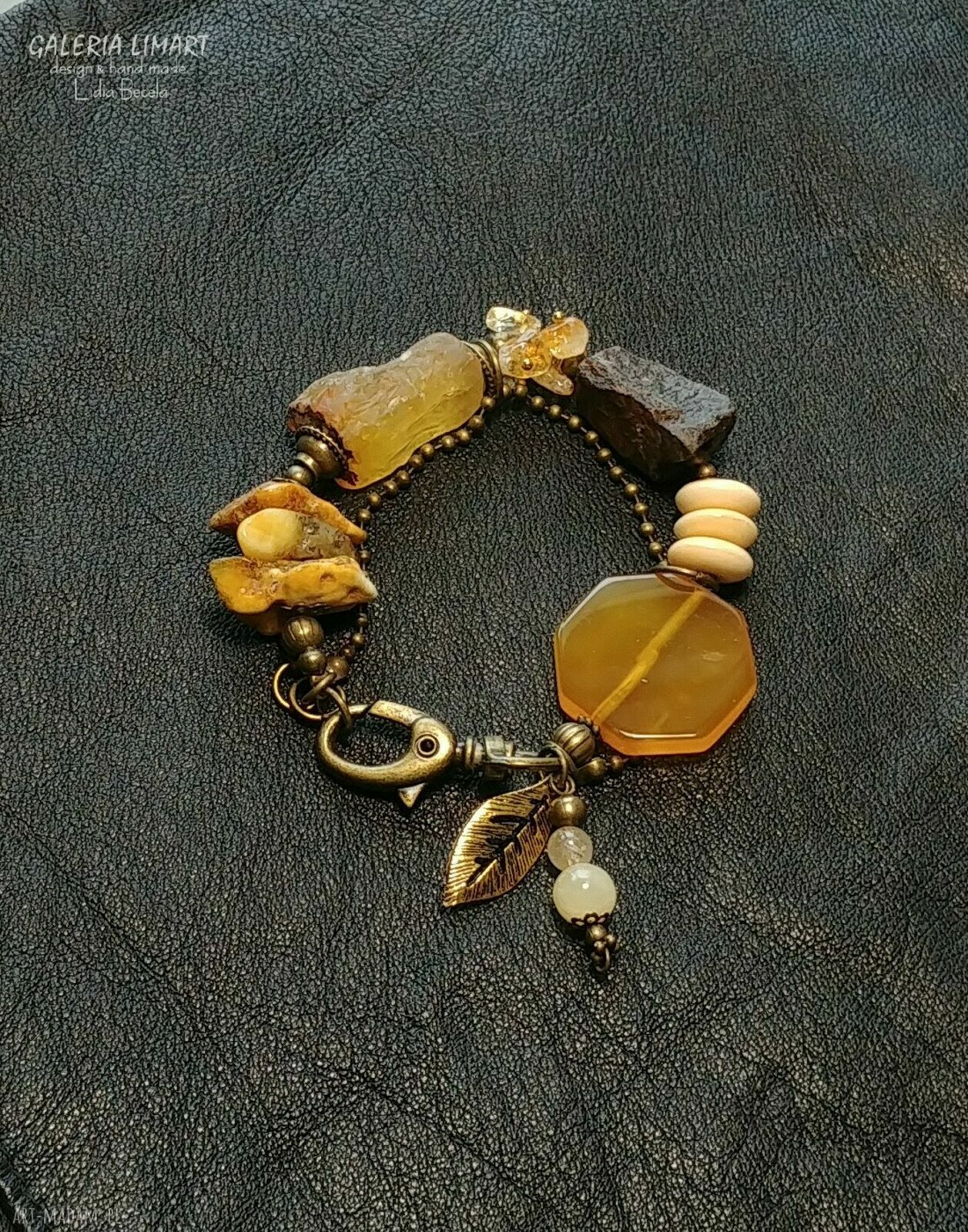 Bransoletka unikat z mixu minerałów w stylu boho vintage