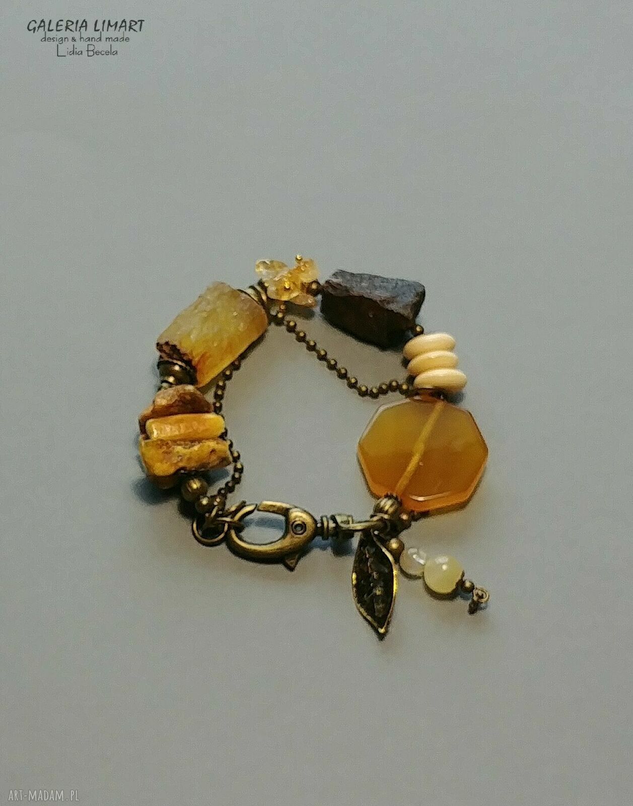 Bransoletka unikat z mixu minerałów w stylu boho vintage
