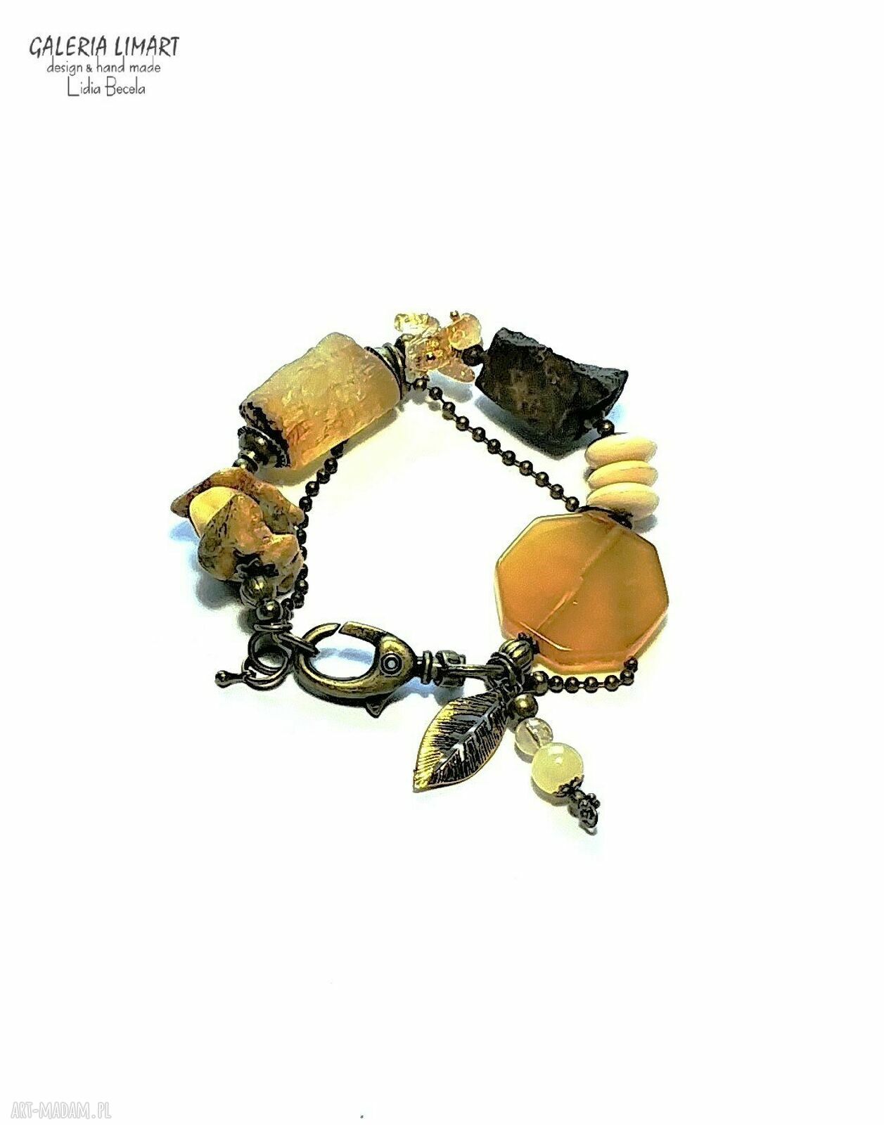 Bransoletka unikat z mixu minerałów w stylu boho vintage