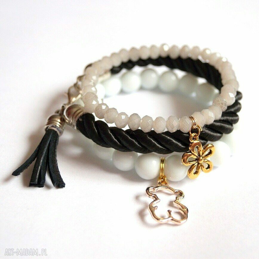 Bransoleta white jade&gold bear