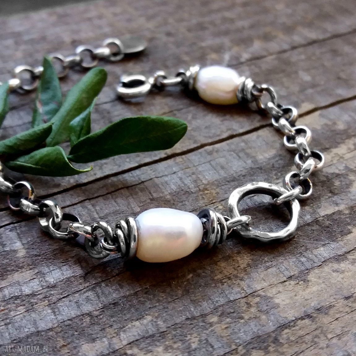 Nowoczesna bransoleta z perłami srebro 925 handmade
