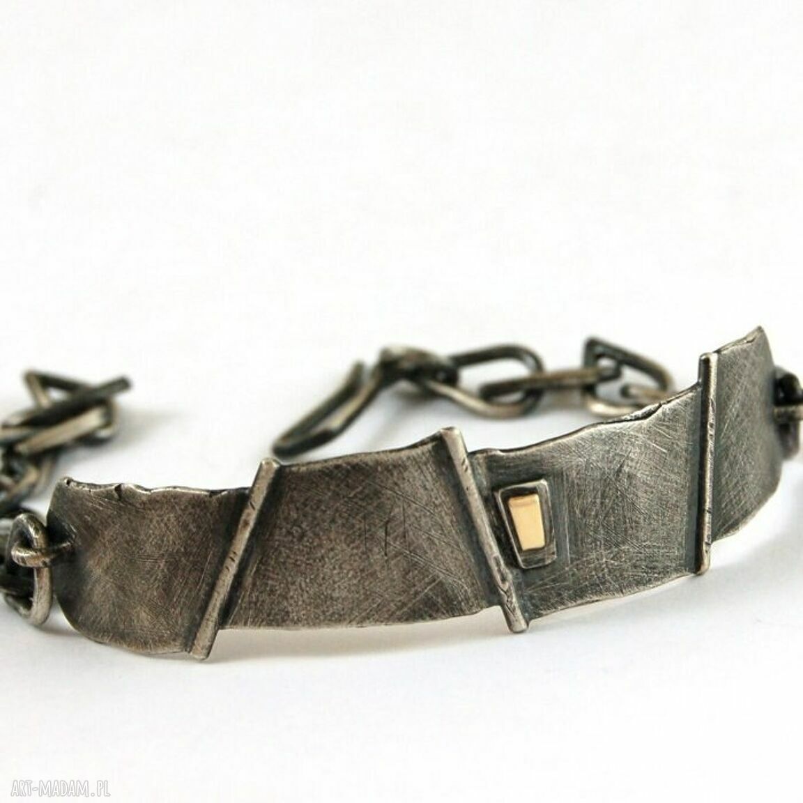 Bransoleta ze srebra oksydowanego i złota 585 - unisex, szerokość 1,4 cm