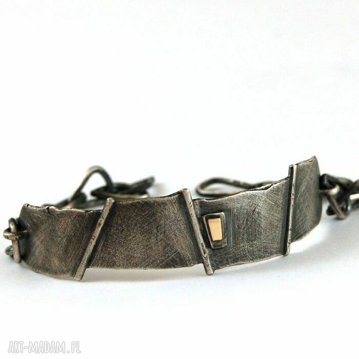 Bransoleta ze srebra oksydowanego i złota 585 - unisex, szerokość 1,4 cm