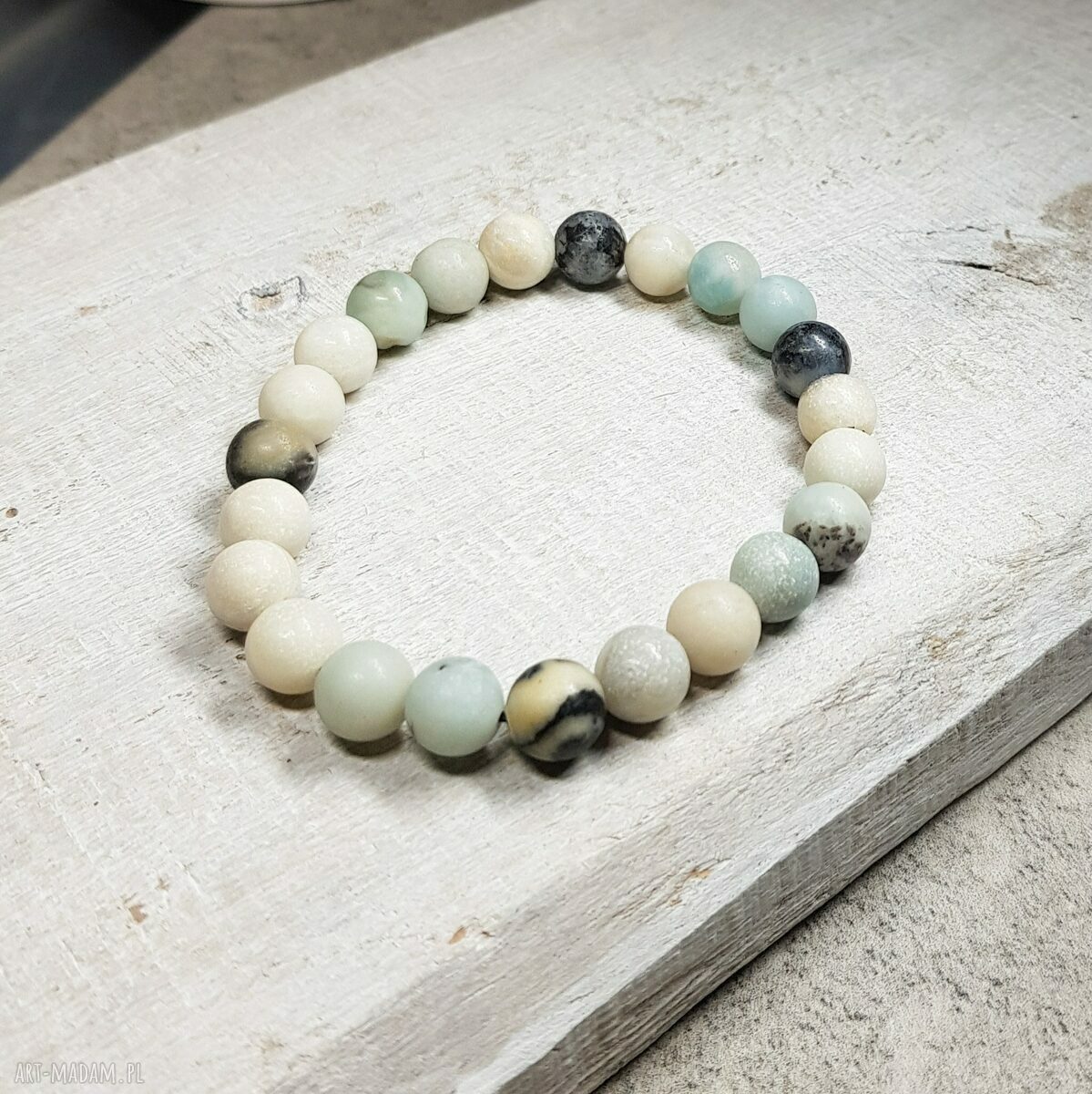 Bransoletka z amazonitu Jan Art - 8 mm na silikonowej gumce (16-18 cm)