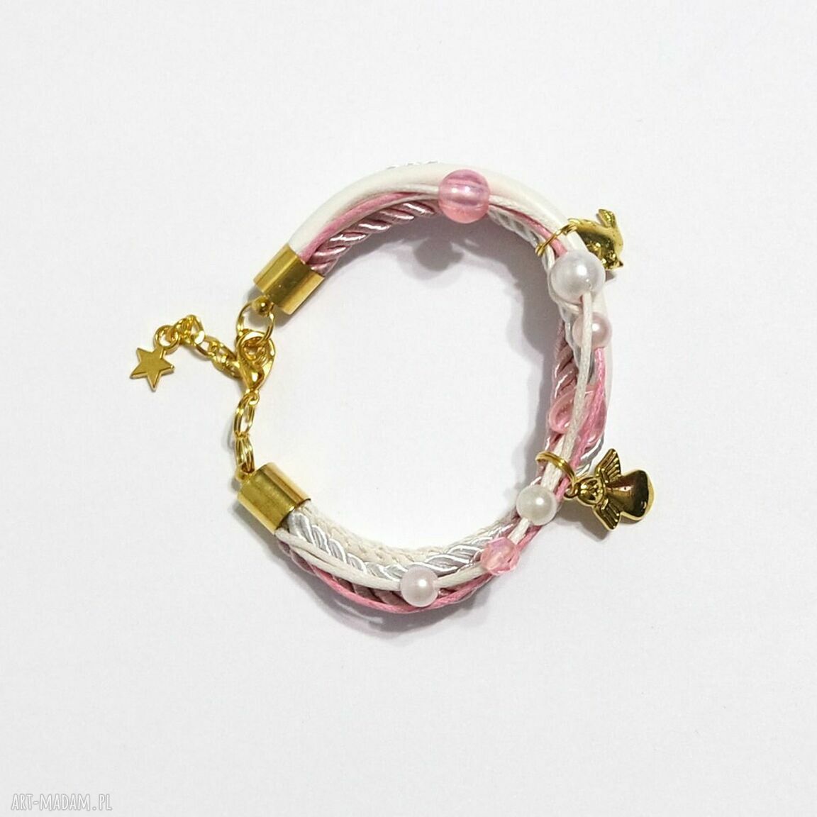 Bransoletka Komunijna Anioł i Gołąbek - rzemienie handmade