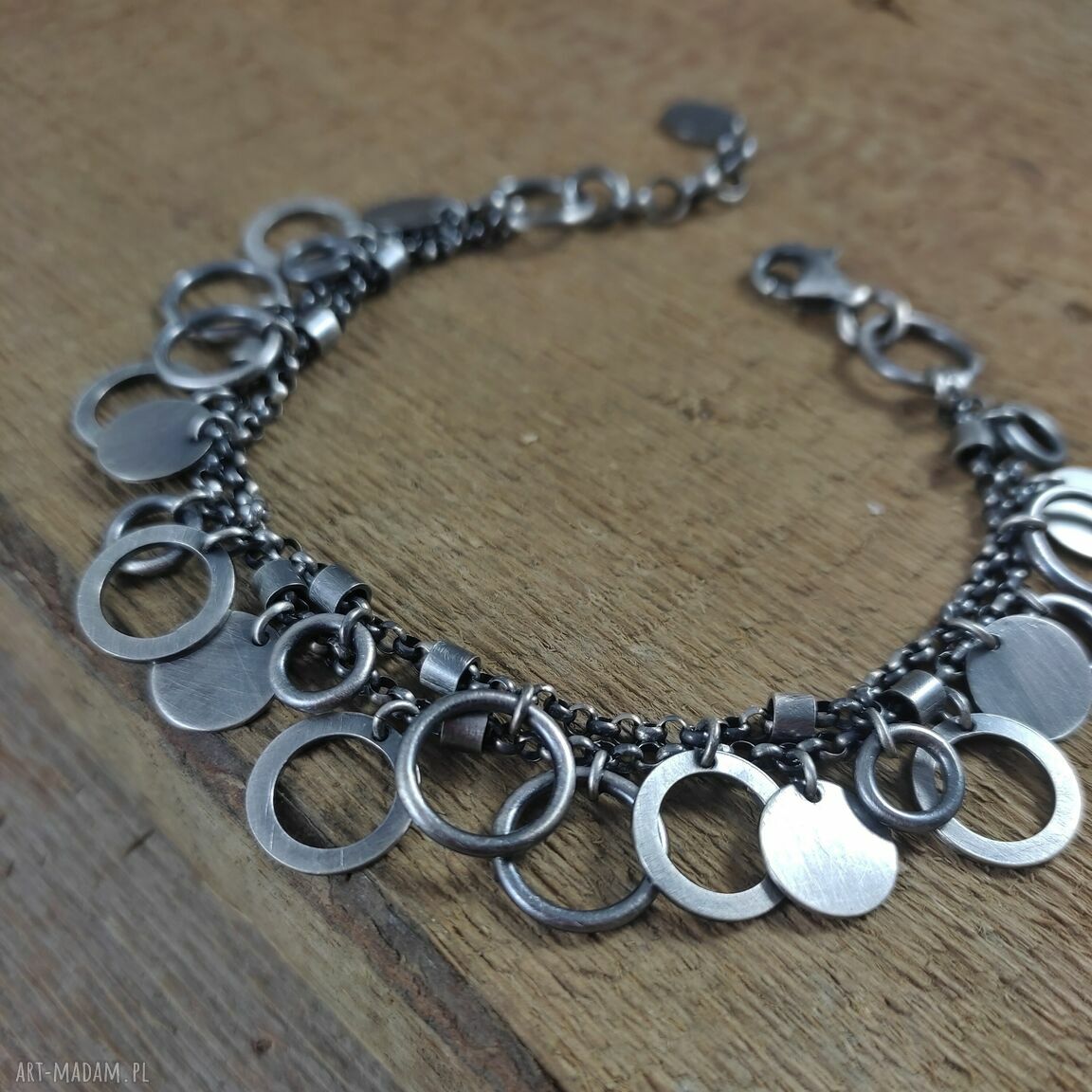 Bransoletka z oksydowanego srebra 925 w formie blaszek (8-12 mm)