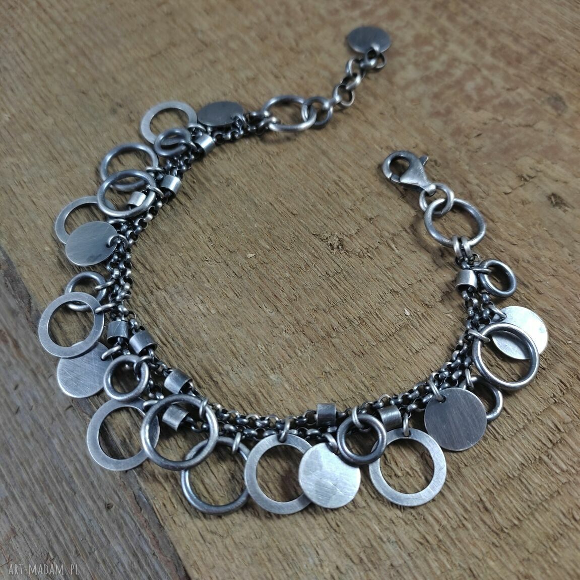 Bransoletka z oksydowanego srebra 925 w formie blaszek (8-12 mm)