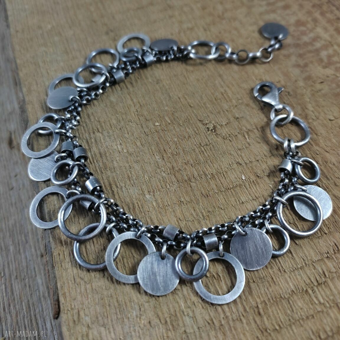 Bransoletka z oksydowanego srebra 925 w formie blaszek (8-12 mm)