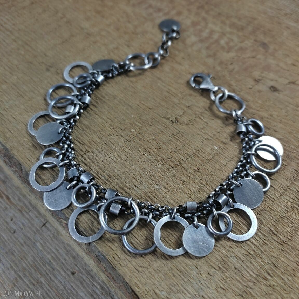 Bransoletka z oksydowanego srebra 925 w formie blaszek (8-12 mm)