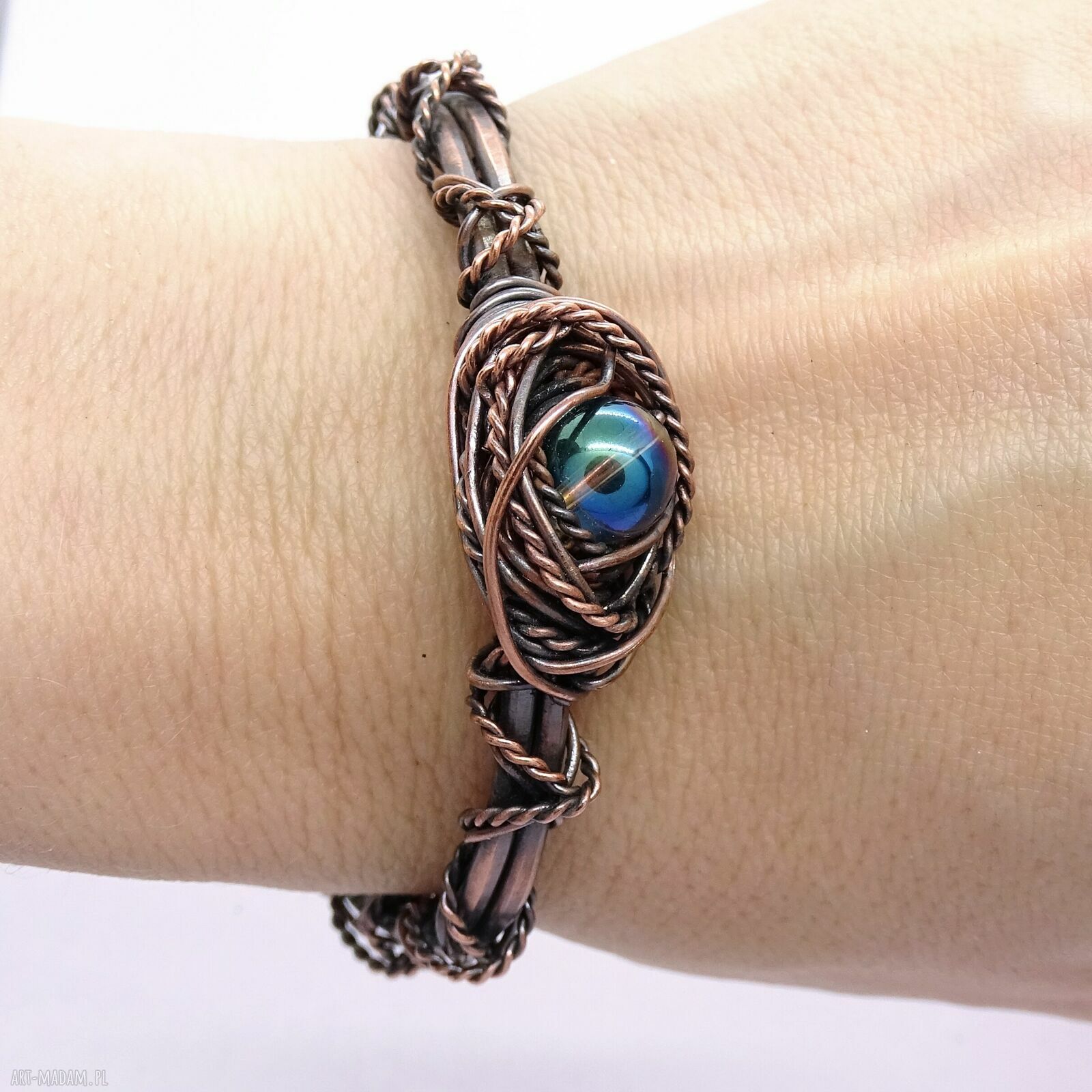 Bransoletka miedziana z kwarcem błyszczącym - cuff LadyC