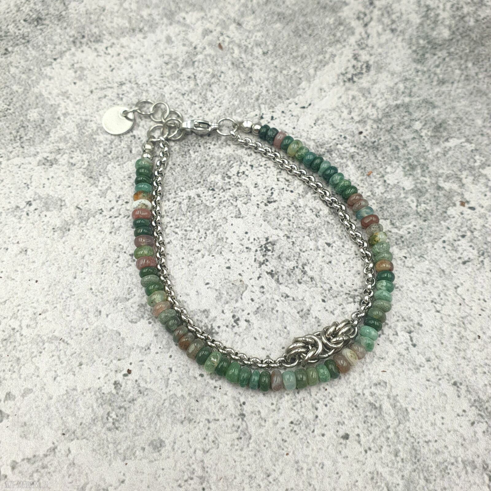 Bransoletka chainmaille z agatem indyjskim i stalą szlachetną
