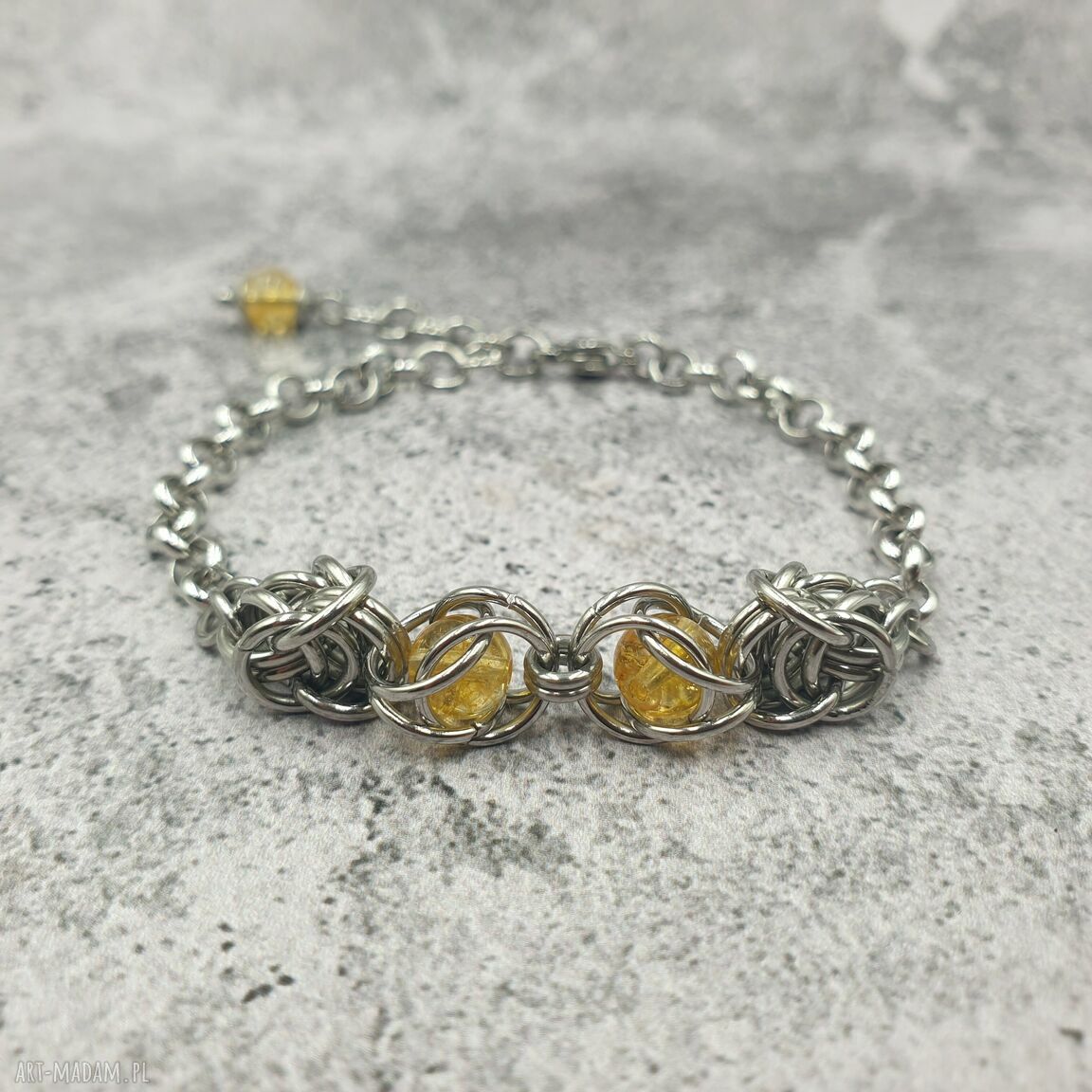 Bransoletka chainmaille z cytrynem - stal szlachetna Omnis Lapis