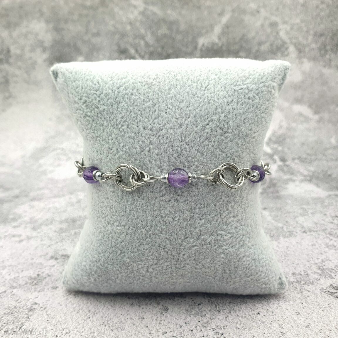 Bransoletka chainmaille z ametystem i hematytem Omnis Lapis - regulowana