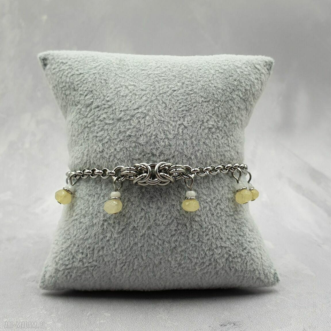 Orientalna bransoletka chainmaille z jadeitem - regulowana ze stali szlachetnej