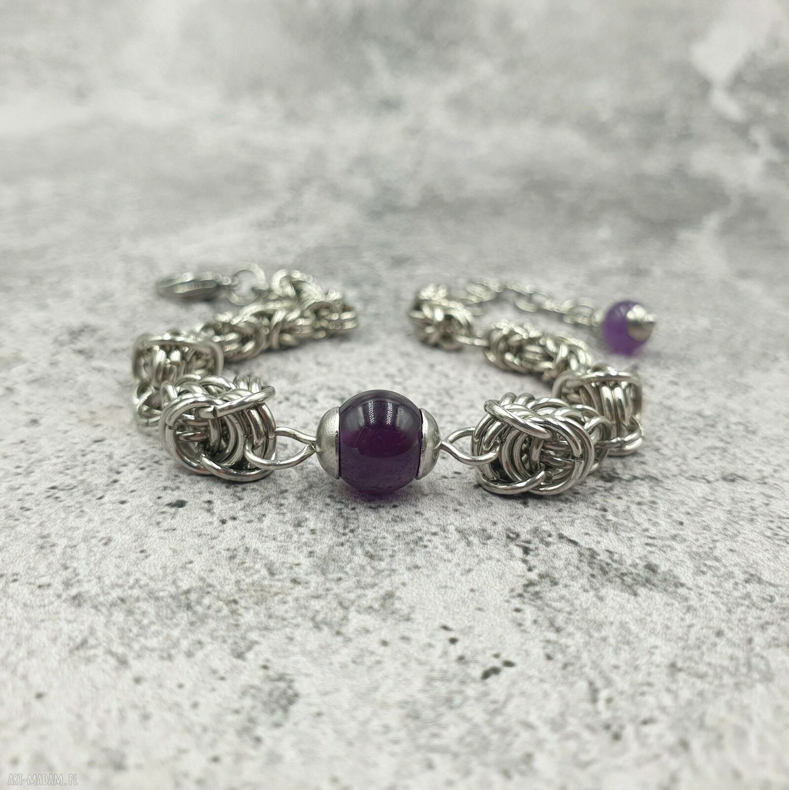 Bransoletka chainmaille łańcuszek z ametystem - Omnis Lapis