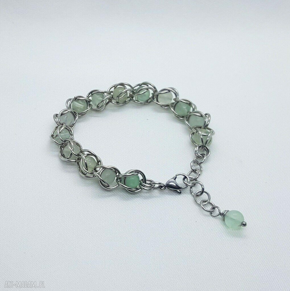 Bransoletka chainmaille z fluorytem - stal szlachetna i kulki fluorytu