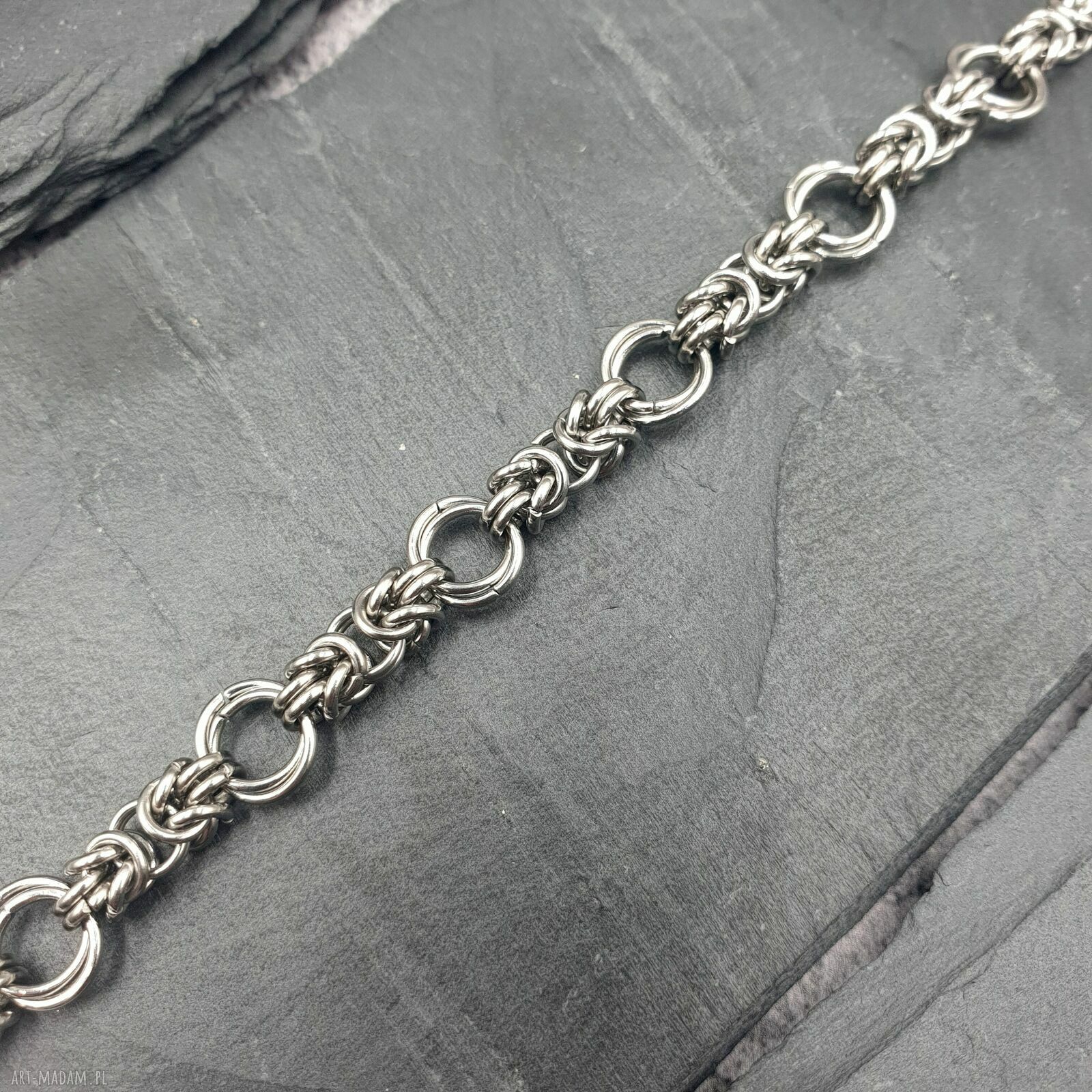 Bransoletka chainmaille - ażurowe koła ze stali szlachetnej