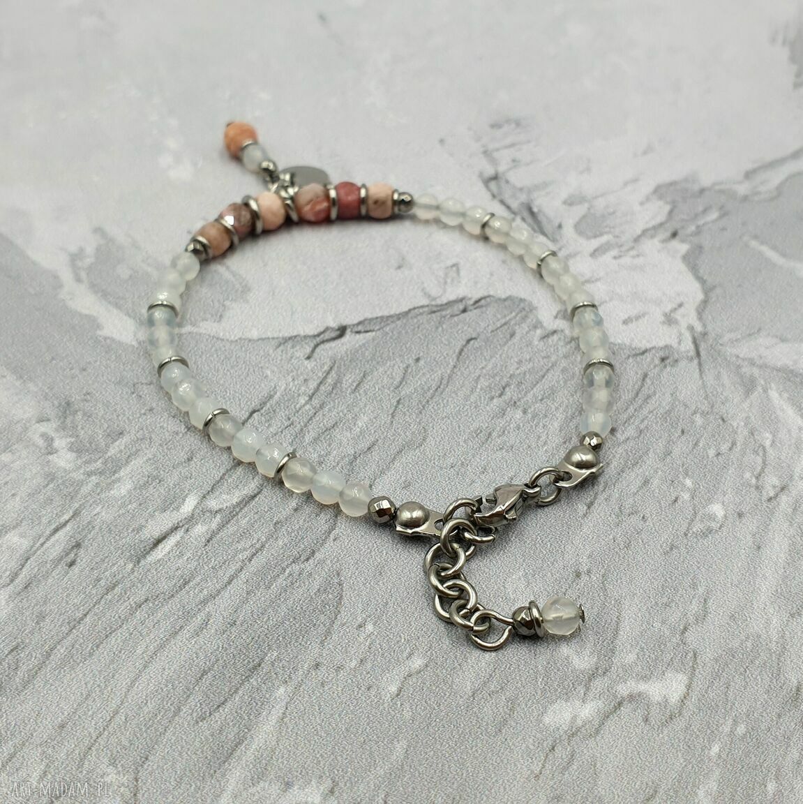 Bransoletka chainmaille - kamień księżycowy, agat i rodonit
