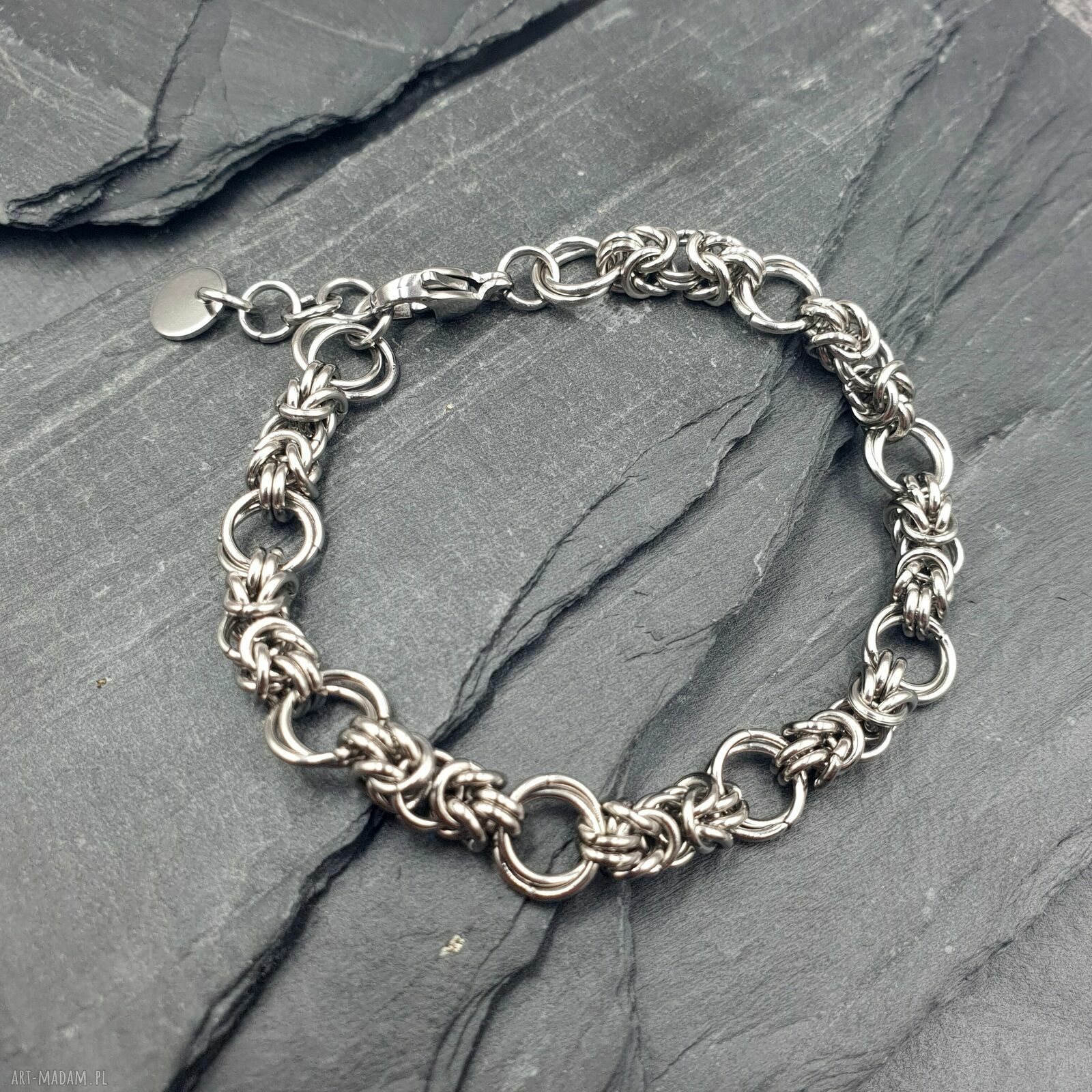 Bransoletka chainmaille - ażurowe koła ze stali szlachetnej